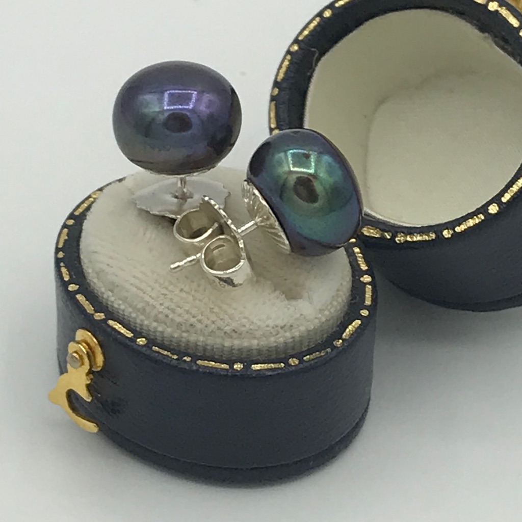 10mm Blue Peacock Pearls Set In Sterling Silver